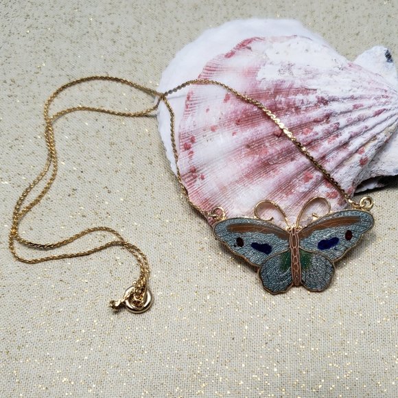 Vintage cloisonne enamel goldwork butterfly gray - Picture 3 of 3